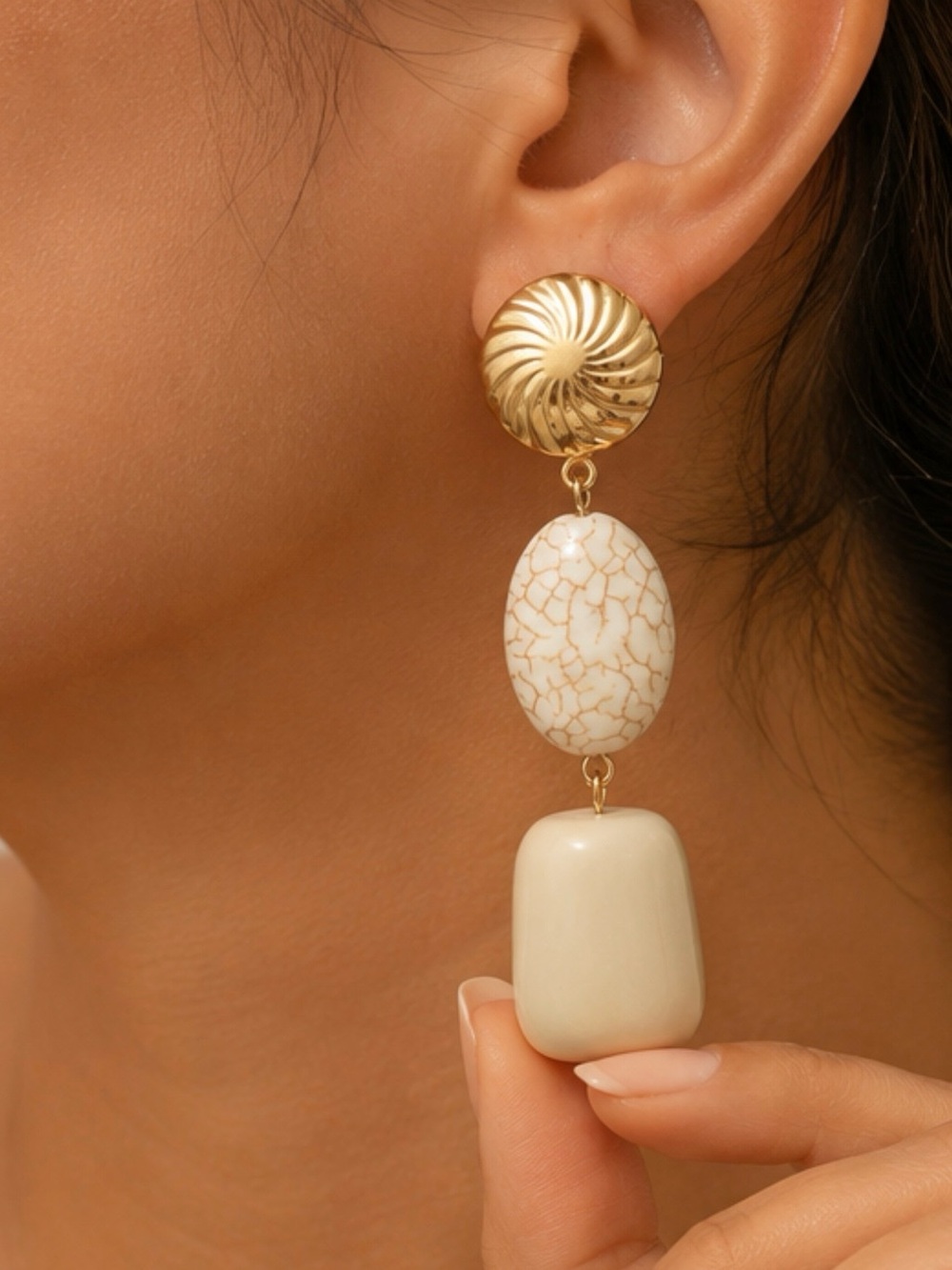 Anthropologie Gold and Cream Dangle Earrings